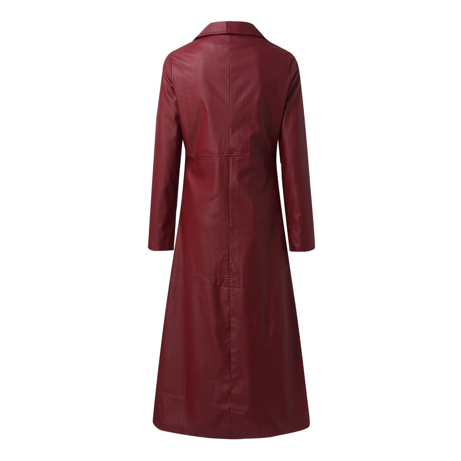 Cappotto lungo in PU per le donne giacche a vento da donna in finta pelle trench coat wmens lunghezza alla caviglia moda cappotto con bottoni a tinta unita cappotto a tunica risvolto sottile