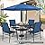 Incbruce 6 Pieces Patio Dining Set with Dark Blue Umbrella, Outdoor Dining Set of 4 Textilene Chairs and Square Table with Umbrella Hole for Backyard, Garden, and Poolside (Blue)