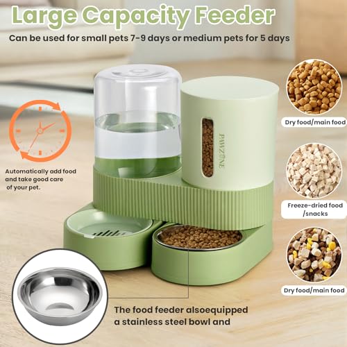 Automatic Cat Feeder Stainless Steel Water Dispenser Gravity Food Feeder and Waterer Set with Pet Food Bowl for Small Medium Kitten Puppy Pets Large Capacity(Green) - Image 4