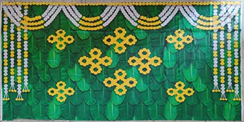 Image of Banana Leaf Design Backdrop Decoration Pooja Cloth (5 * 8 FT) (Banana 9)