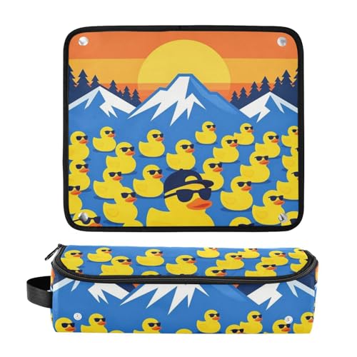 Estuche de viaje 2 en 1 para rizador con alfombrilla resistente al calor, organizador de herramientas para cabello de gran capacidad para planchas, rizadores, planchas alisadoras, con diseño divertido de pato para mujeres miniatura 3