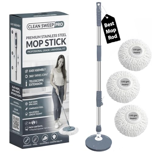 Image of Mi|Ton New Spin Mop Stick Rod Only Mop with Stick | Spinning Mop Stick with Stainless Steel Handle & 3 Microfiber Refills | Adjustable Heavy Duty Mop Rod for Floor Cleaning (Grey)
