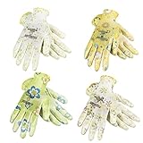 JORESTECH Safety Gardening Gloves Polyester Knitted Fiber with Nitrile Coating Bonita Flower Print 4 Pair Pack GD-08 (Size 7-S)
