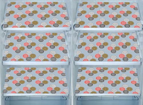 Image of DakshyaIndustries Pack of 6 PVC Printed Fridge Mat /Refrigerator Mat (Red&Black&White)