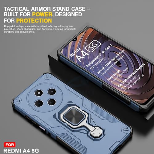 Image of AESTMO Armor Back Cover for Redmi A4 / 14C / Poco C75 / M7 5G | Ring Holder & Kickstand & Camera Protection in-Built | 360 Degree Protection Back Case Cover (Blue)