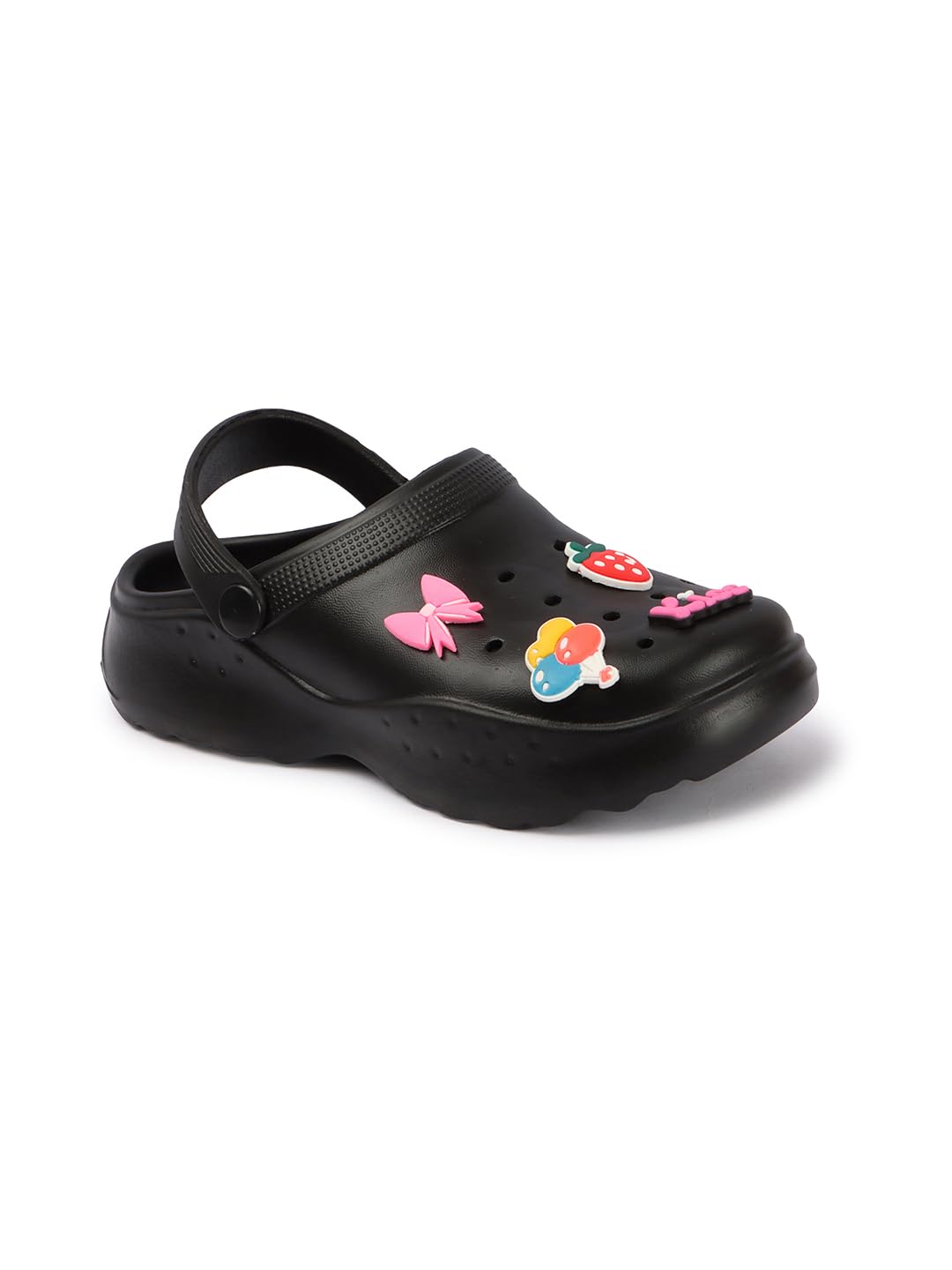 Kids Platform Clogs, Black, Slip-On Style with Decorative Charms, Lightweight Casual Footwear-image-22