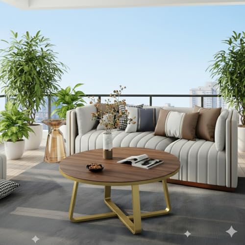 Image of Shoppee Coffee Table - Modern 2-Tier with Faux Marble Top and Gold Metal Frame - Stylish Center Table for Living Room, Sofa Table, Elegant Cocktail Table for Home, Office, Gold & Brown