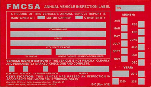 Multipack Bundle Lot 10 Each J.J. Keller 3128 (400-FS-C3) Annual Vehicle Inspection Report + 1340 (54SN) Label