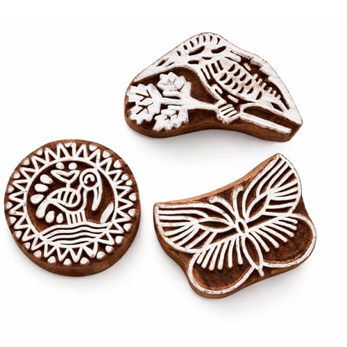 Image of Hashcart | Set of 10 | Handmade Multi Shapes & Religious Wooden Printing Blocks for Scrapbooking | Kids Project | Art Craft | Stamps for Tattoo Print | Project Making