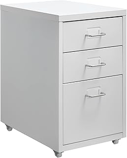 HollyHOME Armário de arquivos móvel, organizador de arquivos com rodas para debaixo da mesa de 3 gavetas, armário de armazenamento de metal com rodas para casa e escritório, branco Global Recycled Standard Global Recycled Standard Global Recycled Standard