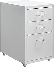 HollyHOME 3-Drawer Mobile File Cabinet, Filing Cabinets, Under Desk Drawers Rolling Filing Organizer, Metal Storage Cabinet with Casters for Home and Office, White