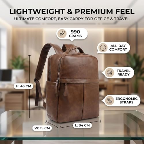 Image of VISMIINTREND Leather Laptop Backpack Bag for Men & Women | Casual, Office, College, Travel, Airport, Weekender Bag | Fits upto 15.6 Inch Laptop, Macbook | Durable | Birthday, Rakhi Gifts