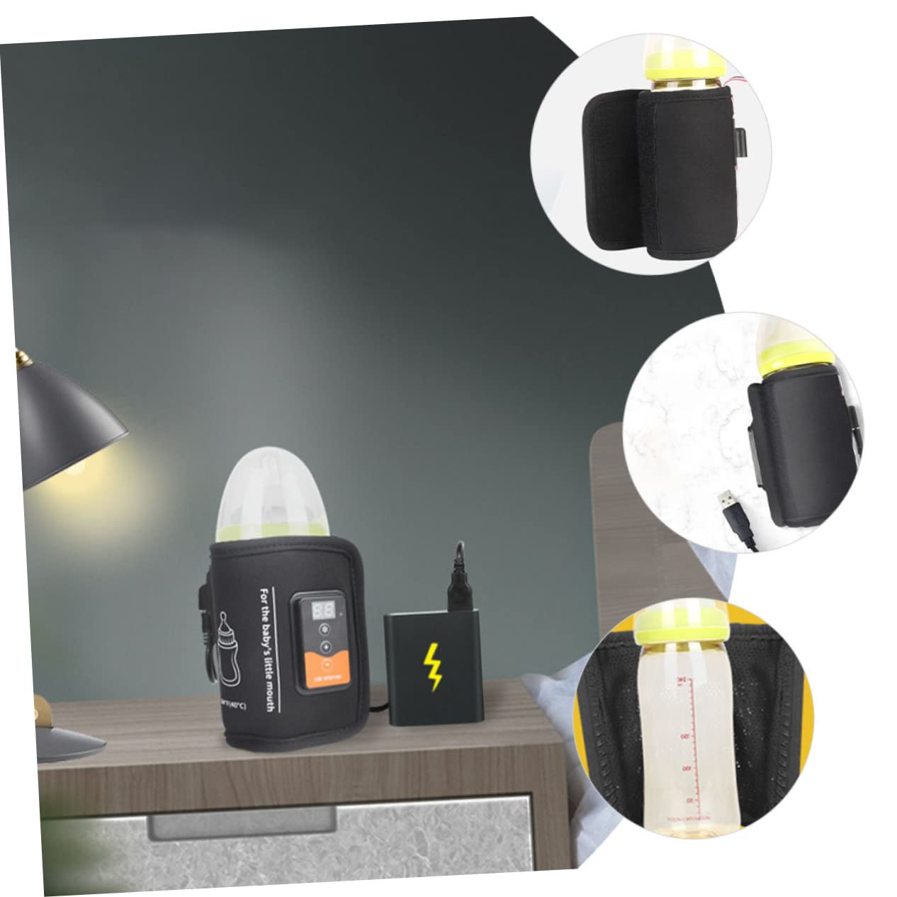 Tragbarer Flaschenwärmer für Unterwegs, USB Betrieben, Schwarz