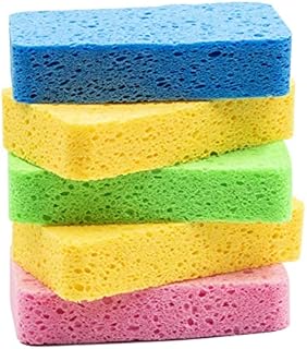 Temede Sponges for Dishes, Large Cellulose Kitchen Sponge, 3.5cm Thick Heavy Duty Scrub Sponges, Non-Scratch Dish Scrubber Sponge for Household, Cookware, Bathroom, 5pcs