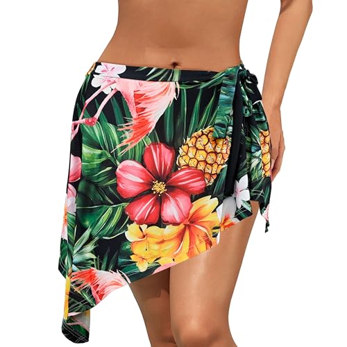 Flamingo Women Swimsuit Cover Ups Beach Bikini Wrap Sarong Bathing Suit Short Skirt For Swimwear