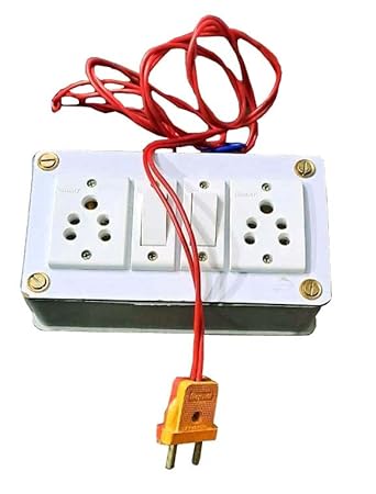 BANDHAL- Desi Power Extension Board/Cord 220 V AC Power Board,Wall Mounted Electric Board, 2 Sockets,2 Switches 6 Meter Wire & 2 Pin Plug,Plastic Body Shock Proof, 3 Concrete Nails No Drill On Wall 1
