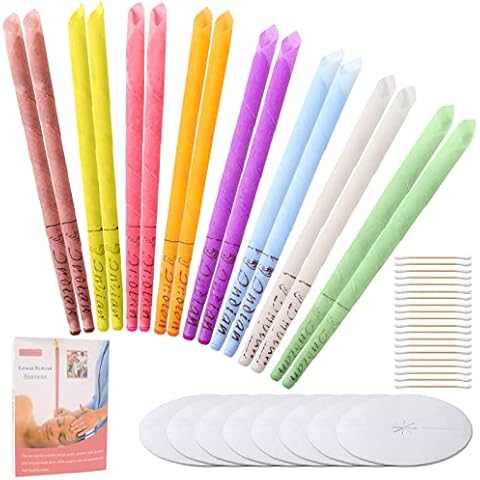 16 Pcs Ear Candles,All Natural Ear Candles Beeswax Candling Cones (Drip Protectors Disks +Wooden Cotton Swab),Ear Wax Remover Candle Kit with Natural Organic Beeswax for Blocked Ears Cover