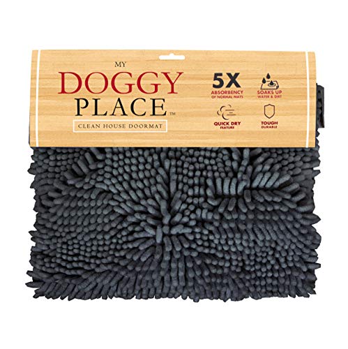 My Doggy Place - Ultra saugfähiges Mikrofaser-Chenille-Hundebadetuch mit Handtaschen, strapazierfähig, schnell trocknend, waschbar, verhindert Schlamm-Schmutz (Farbe: Anthrazit) Cover