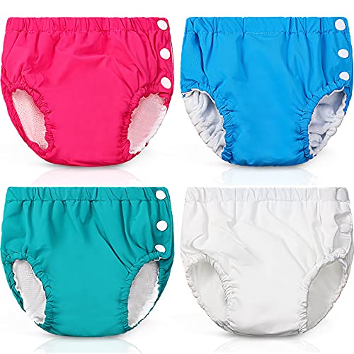 Huukeay 4 Pieces Swim Diapers Reusable Baby Swim Diapers Adjustable Snap Swim Diapers Washable Pool Swim Diapers for Unisex Baby Girls Boys (White, Blue, Green, Rose Red,24-36 Month)