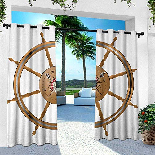 leinuoyi Ships Wheel, for Front Porch Covered Patio Gazebo Dock Beach Home, Wooden Steering Wheel Image of Pirate Skull Seaman Lifestyle Ocean Inspired, W120 x L108 Inch, Brown Black