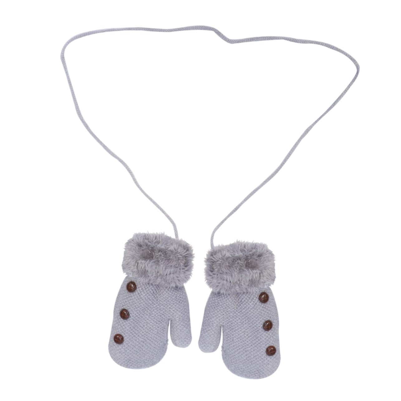 WOFASHPURET Boys Girls Winter Mittens Knitted Gloves with Warm Plush and Hanging Rope (large Grey)