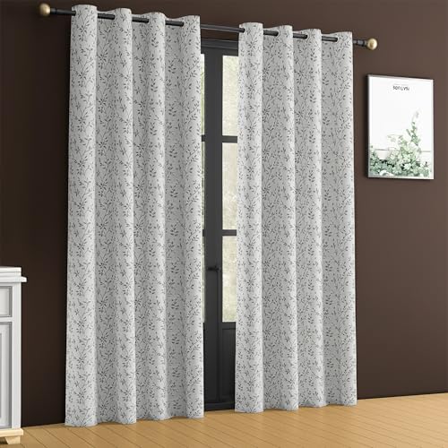 Image of Yellow Weaves 1 Pc Jacquard Leaf Eyelet Long Door Curtain - Perfect for Home, Office, Bedroom, Living Room & Balcony - 7 Feet (Silver)
