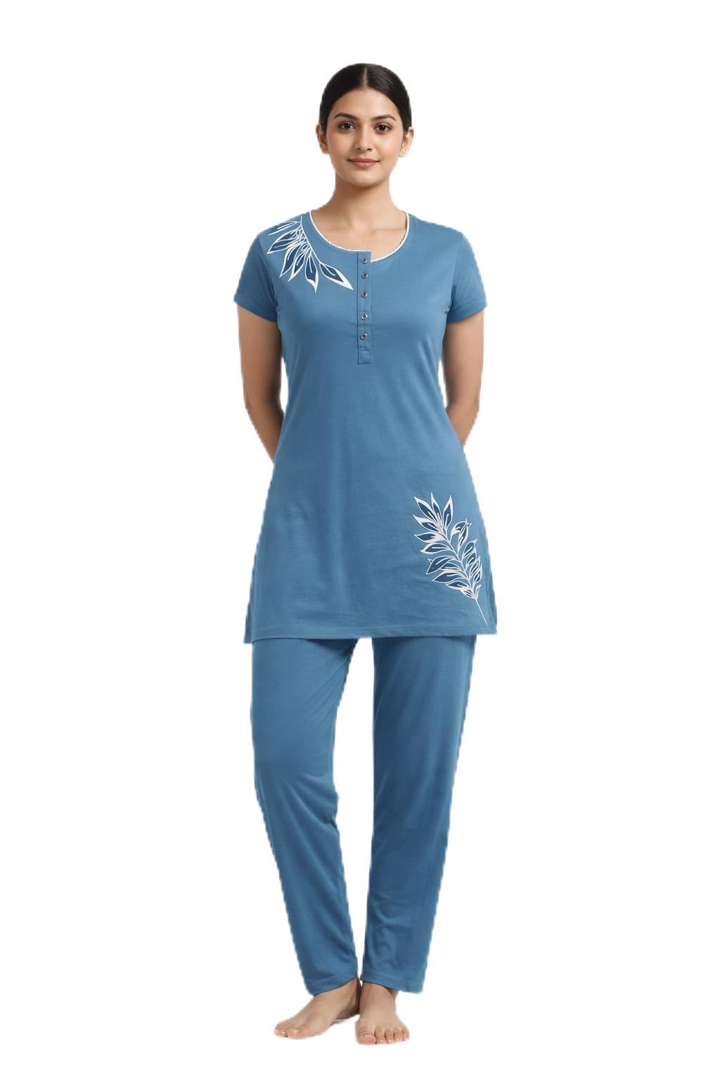Women's Cotton Printed Long Length Night Suit Set-image-35