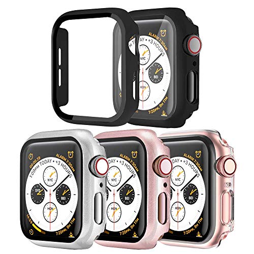 [4 Pack] SUNDO Apple Watch Case Screen Protector Tempered Glass Slim Guard Bumper Full Coverage HD Ultra-Thin Cover Protective Guard Accessories for iWatch Series 7/8 41mm