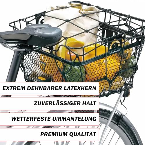 Pitlane Performance® Gepäcknetz 25x25 cm mit 6 Metallhaken Elastisches Helmnetz & Transportnetz, Universales Kofferraumnetz für Auto, Motorrad, Fahrrad - Sicherer Halt für Helme, Taschen & Gepäck