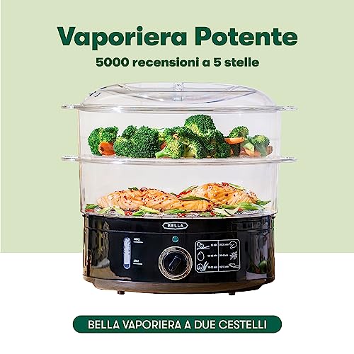 bella Vaporiera a Due Livelli con Contenitori Impilabili e Base Staccabile per Una Cottura Rapida e Simultanea - Spegnimento Automatico e Protezione Contro l'Ebollizione a Secco, Capacità 7 L, Nero - immagine 3