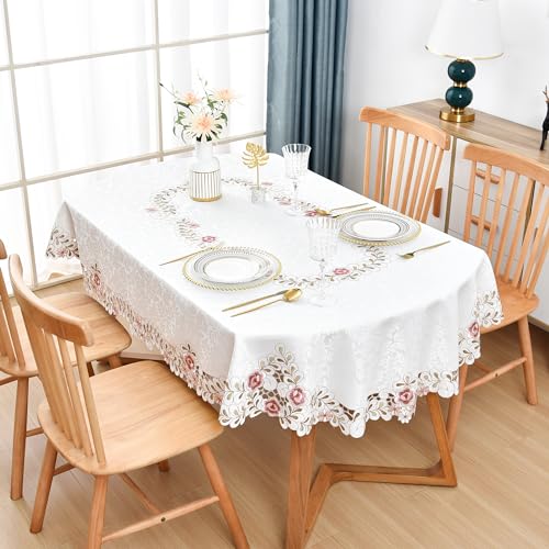 Wolkemer OVAL_155X260 Damask Fabric Oval Tablecloth Embroidered Floral Table Cover thumb #1