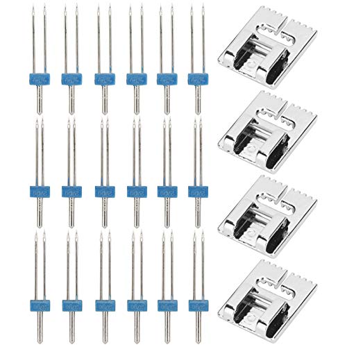 Set 18 agujas dobles gemelas y 4 pies prensatelas para máquina de coser