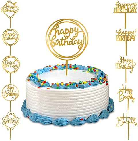 10-Pack Happy Birthday Cake Toppers,Gold Cake Toppers Acrylic Birthday Cake Supplies,4inchx6inch (Gold)