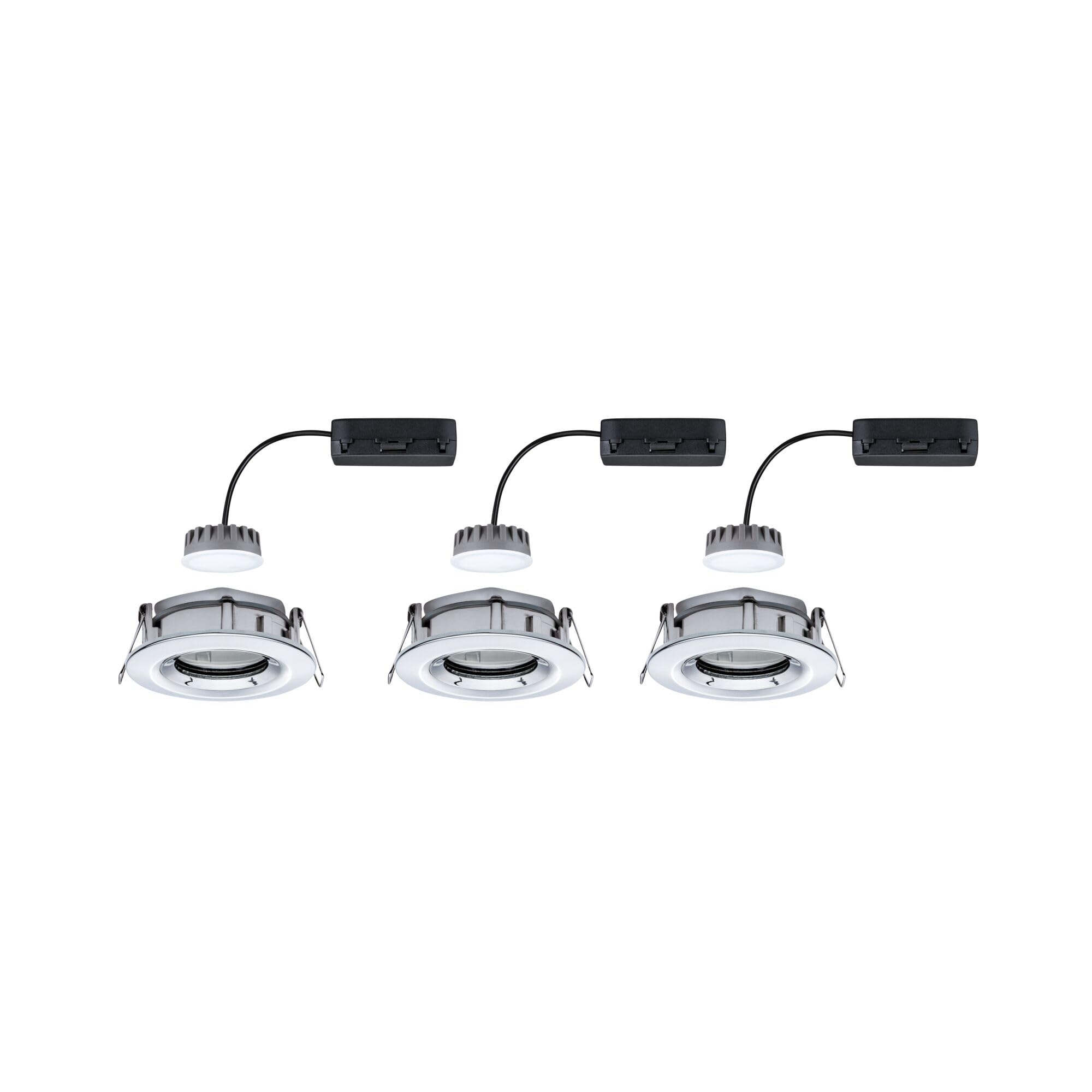 Paulmann 93684 Nova Plus LED Einbauleuchte 3er Set rund schwenkbar 3x6W IP65 dimmbar Einbaustrahler Chrom Spot Aluminium Einbaulampe 2700K