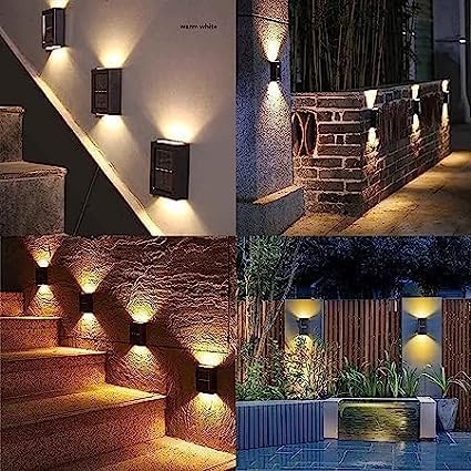 SolarSphere Solar Wall Light 2 LED UP and Down Illuminate Outdoor Sunlight Sensor Lamp IP65 Waterproof Modern Nordic Style Decor for Home Garden Porch, Warm Yellow Light (Pack of 2)