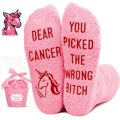 HAPPYPOP Breast Cancer Gifts - Women Men Socks for Cancer Awareness Survivors Chemo Comfort Patient