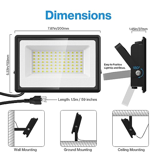 Olafus 2 Pack 60W Led Flood Light Outdoor, 6000Lm Super Bright Led Work Lights Plug In thumb #7
