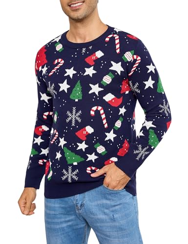 iClosam Suéter Navidad Hombre Cuello Redondo Esencial Navideño Pullover de Punto Manga Larga Jersey Sudaderas Sweater Christmas Invierno
