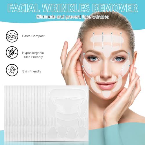 256 Stück Gesichtsfalten Entferner Streifen, Anti Falten Pflaster Wrinkle Patch Wiederverwendbare Klare Natürliche Face Lifting Tape zum Glätten von Augen Mund oder für Gesicht 16 Blätter