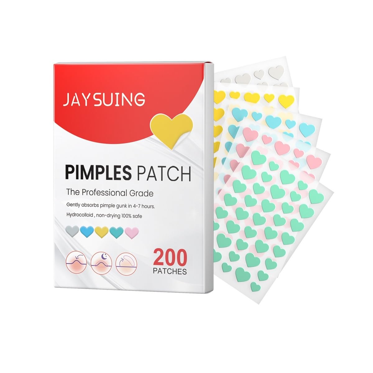 Patch Cosmetics - Hydrocolloid Acne Pimple Patch for Covering Zits and Blemishes in Face and Skin 200PCS Heart