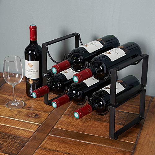 RiteSune 2 Tier Wine Racks Countertop 6 Bottles, Free-Standing Wine Rack Stackable,