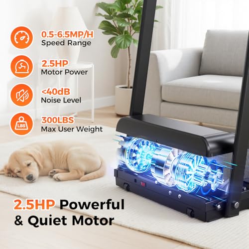 Image of Treadmills for Home with Long Handles for Balance, Joint-Friendly Shock Absorption, Smart APP & Heart Rate Monitor,