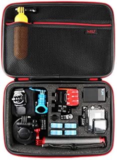 Large Carrying Case for GoPro Hero 11, 10, 9, Hero 8, 7 Black,HERO6,5,4,+LCD, Black, Silver, 3+, 3, 2 and Accessories by HSU with Fully Customizable Interior Carry Handle and Carabiner Loop