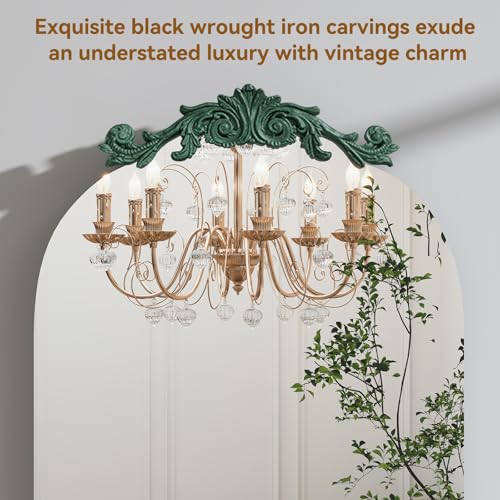 Image of Arched Full Length Mirror, 62 inchX20 inch Vintage Floor Mirror, Baroque Full Body Mirrors with Art Carved, Free Standing Leaning or Wall-Mounted Mirrors for Bedroom, Living Room, Entryway, Green