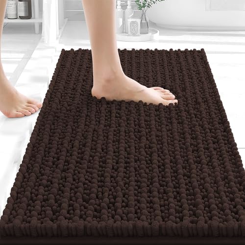 Image of OLANLY Bathroom Rug Mat 24x16, Thick Soft and Absorbent Chenille Bath Mat, Non-Slip Rubber Backing, Machine Washable Quick Dry Bath Rugs for Tub Shower Floor, Home Decor Accessories, Brown