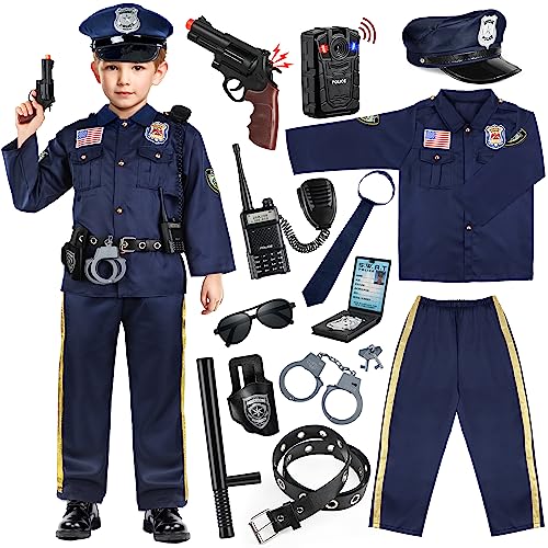 Joycover Police Officer Costume for Kids - Deluxe Police Costume for Kids with Accessories, Kids Halloween Costumes for Boys Girls, Cop Costume Role Play Kit for Halloween Career Day-S