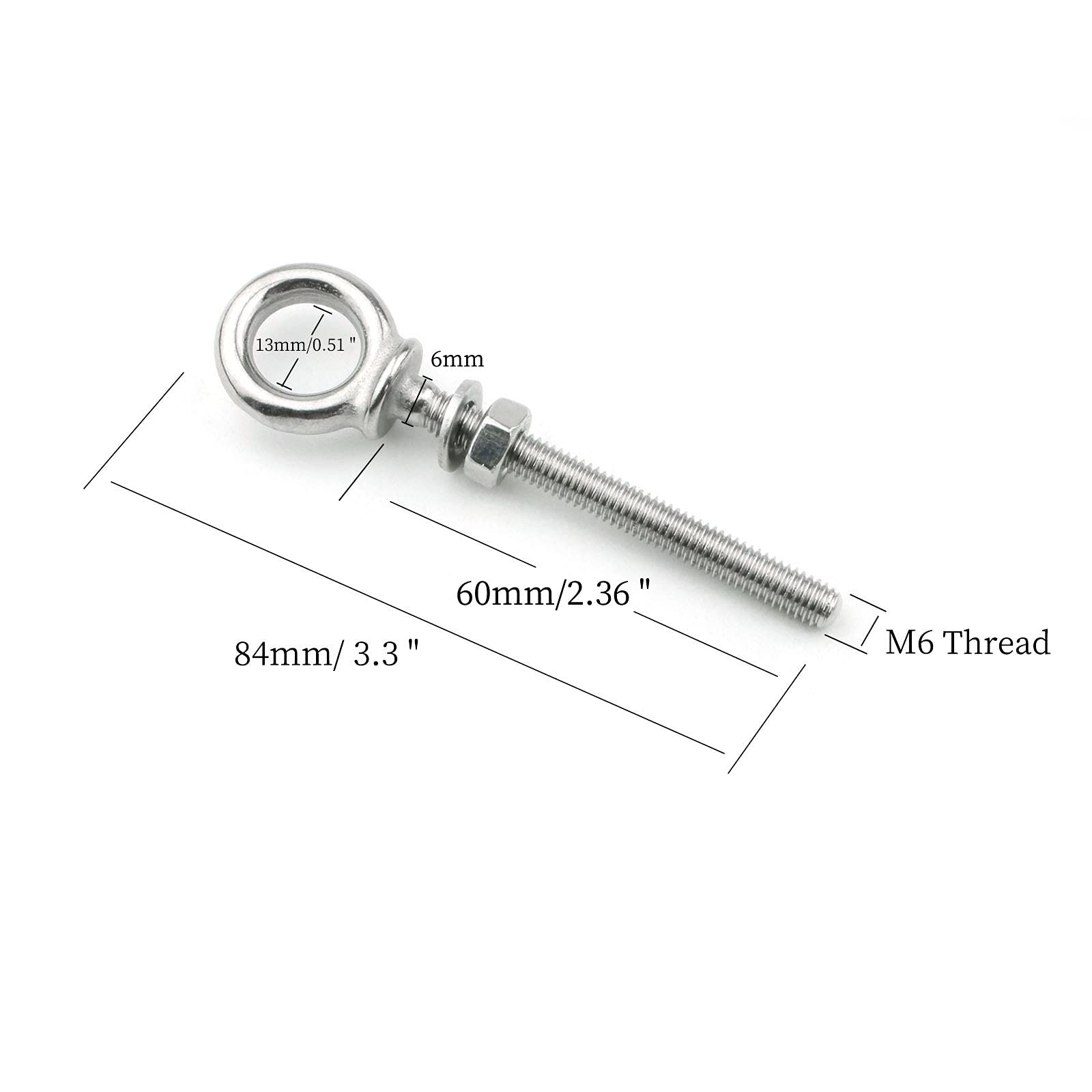 316 Bullone in acciaio inossidabile, viti a vite a vite con rondella e dadi (M6, 10PCS)