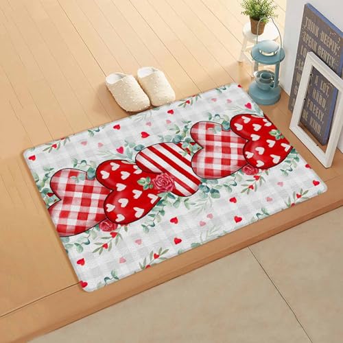 Love Eucalyptus Kitchen Bath Door Mat Cushioned Runner Rug,Washable Welcome Floor Sink Antifatigue Mat,Waterproof & Non-Slip Comfort Standing Doormat,Valentine's Spring Leaves Plaid Buffalo 18