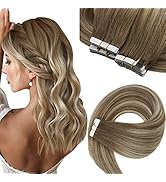 Tape in Hair Extensions Ombre Blonde Hair Extensions Tape in Real Human Hair Medium Brown Ombre P...