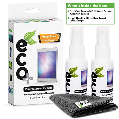 Ecomoist Natural Screen Cleaner 2X30ml Travel Pack Fine Microfiber Towel For LCD TFT Plasma Computer Laptop Mobile Touch… - Image 7